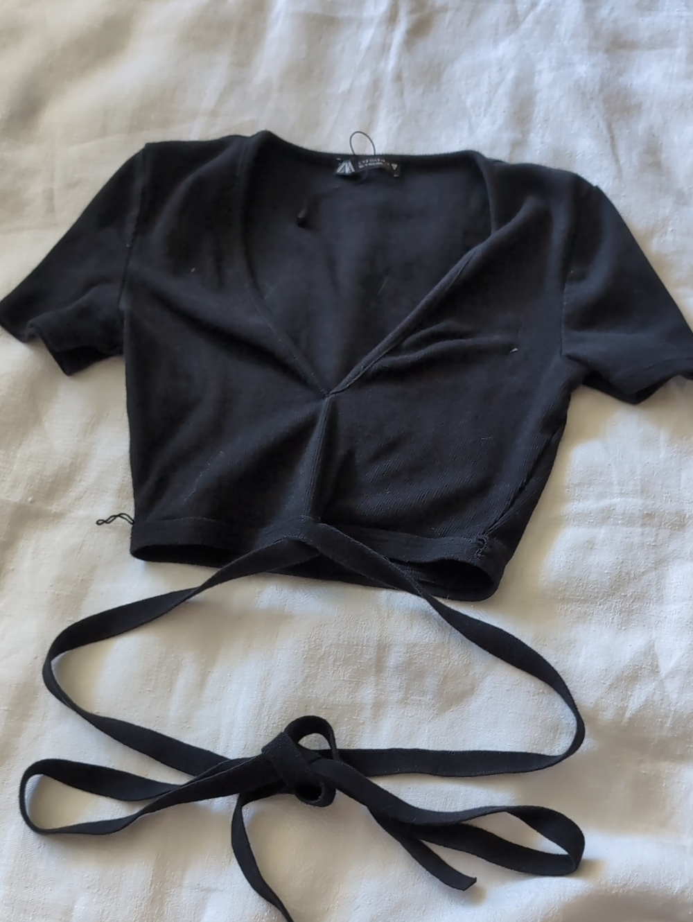 Zara Black Wrap Tie-Front Crop Top